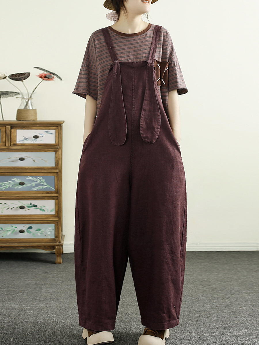 Retro 100%linen Loose Jumpsuit Ak1016