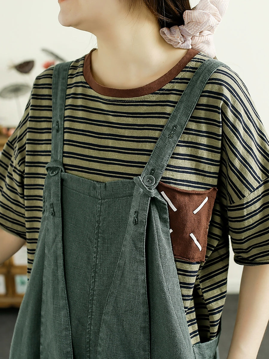 Retro 100%linen Loose Jumpsuit Ak1016