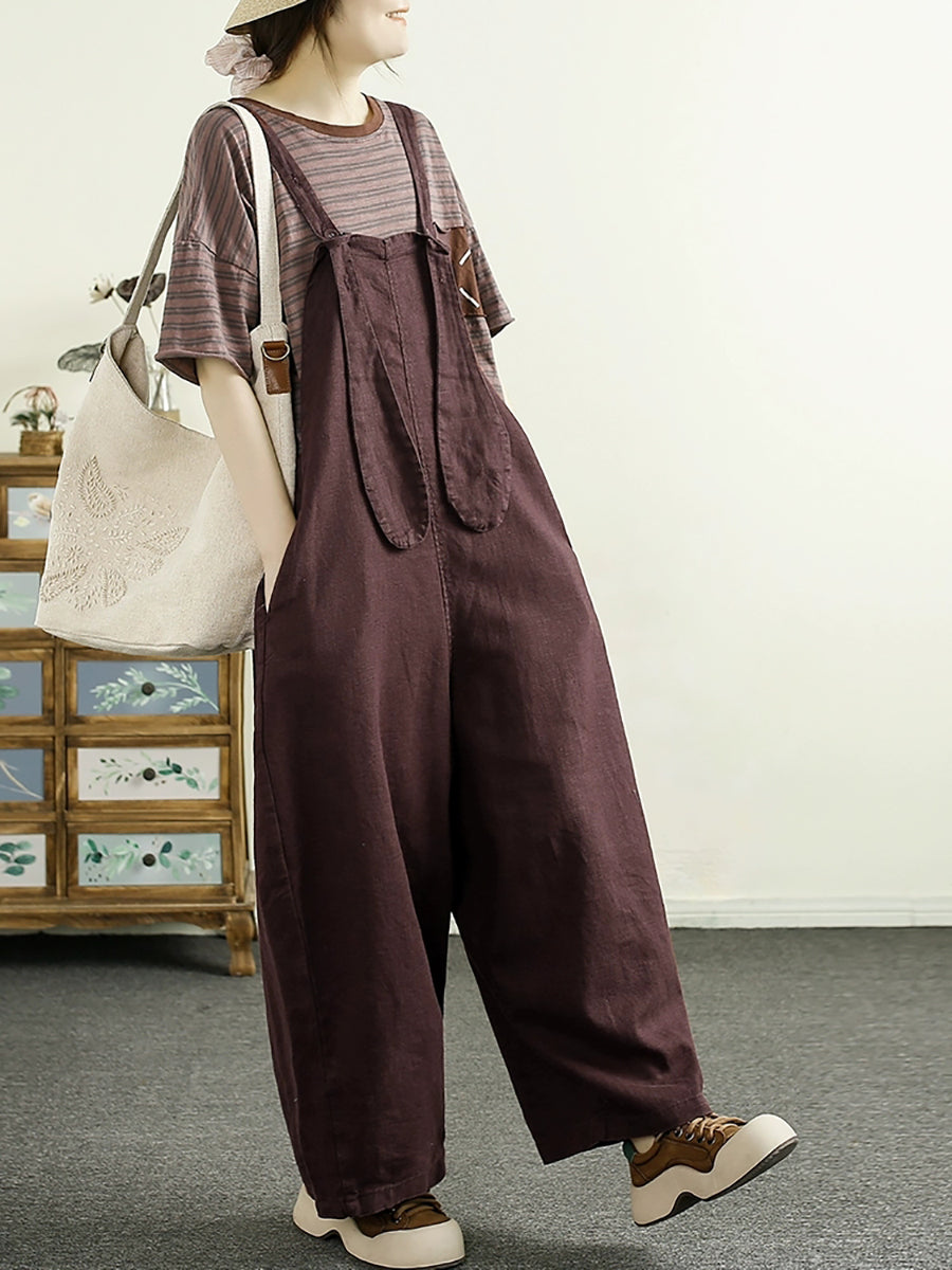 Retro 100%linen Loose Jumpsuit Ak1016