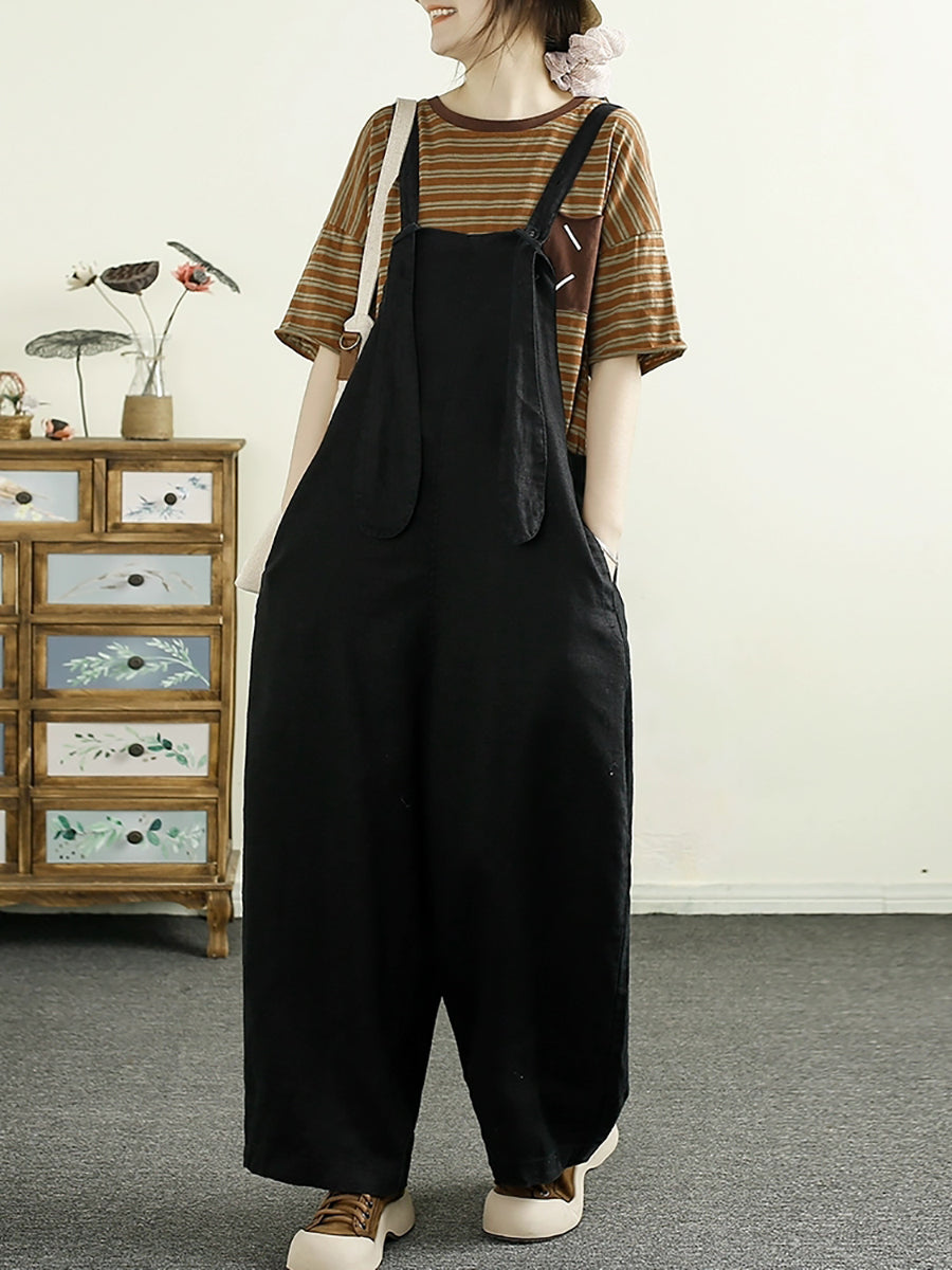 Retro 100%linen Loose Jumpsuit Ak1016