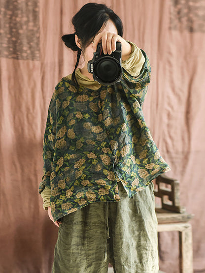 Autumn Artsy Ramie Button-up Blouse Qu033