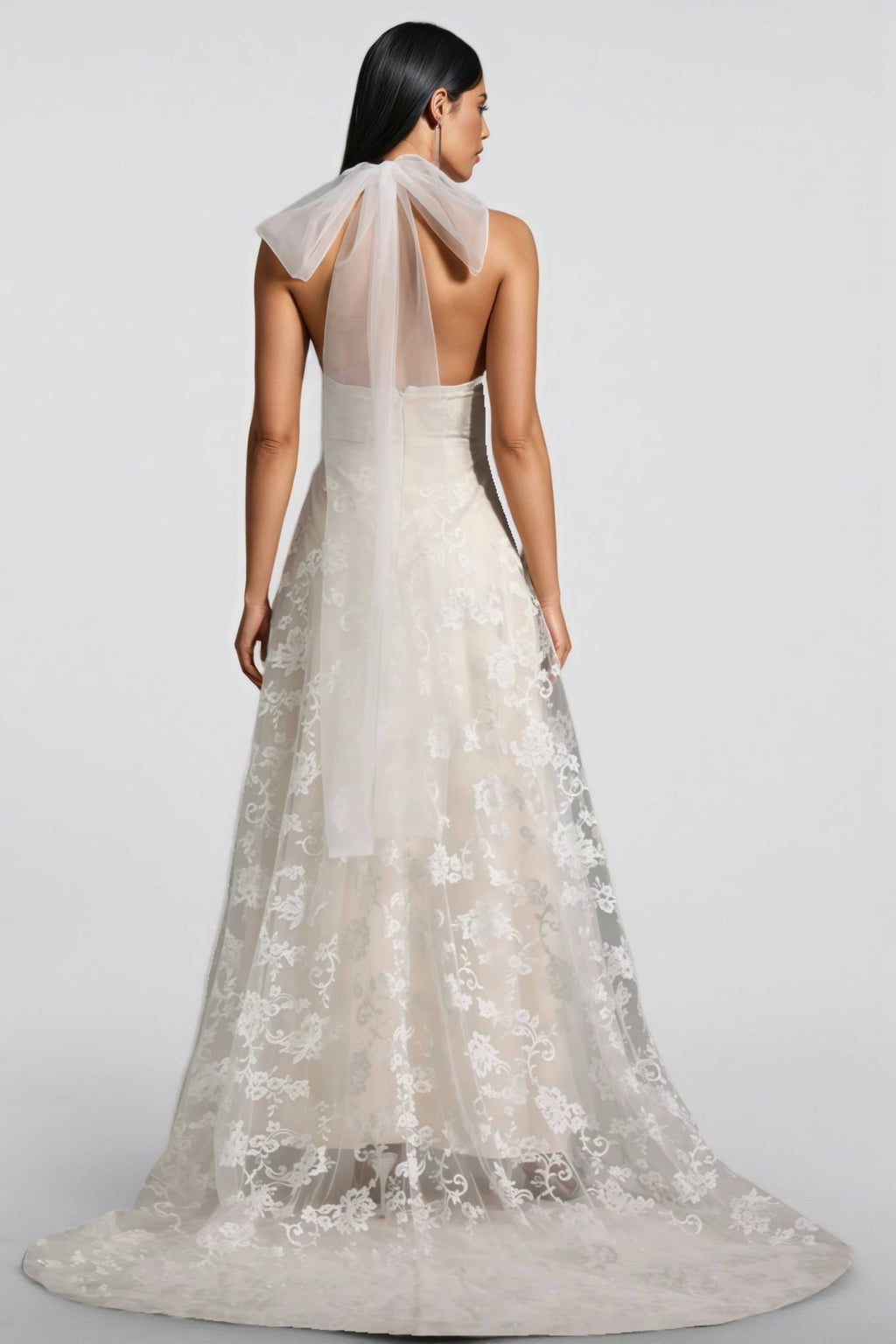 Albine Halter Sleeveless V-neck Lace Maxi Dress