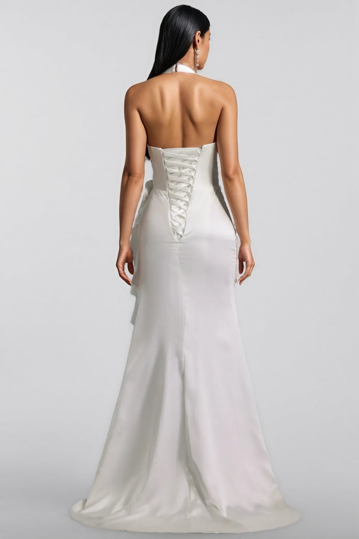 Mirisan Halter V-neck Flowers Flounce Maxi Dress