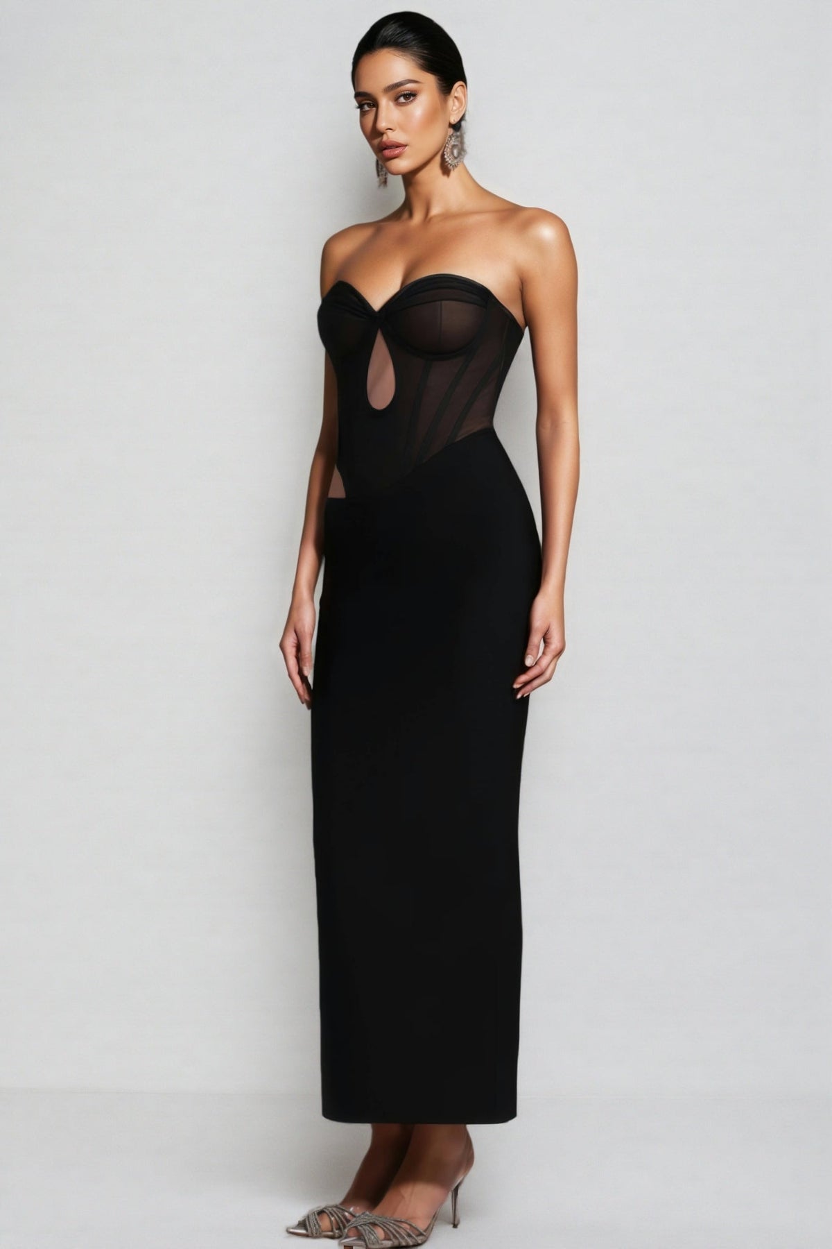 Luken Black Mesh Bandage Maxi Dress