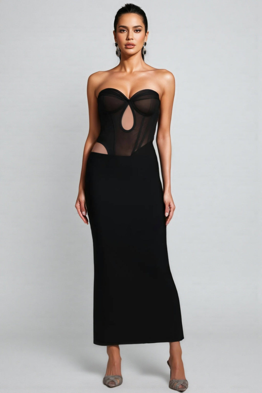 Luken Black Mesh Bandage Maxi Dress