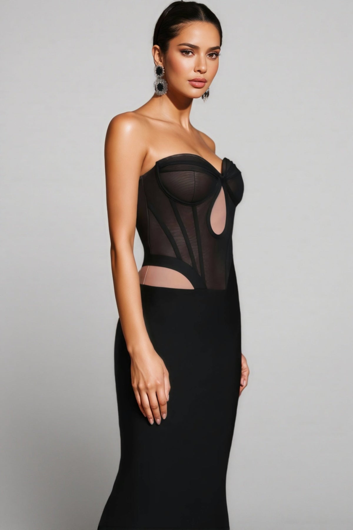 Luken Black Mesh Bandage Maxi Dress