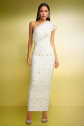 Nesya One Shoulder Diamond Slim Bandage Maxi Dress