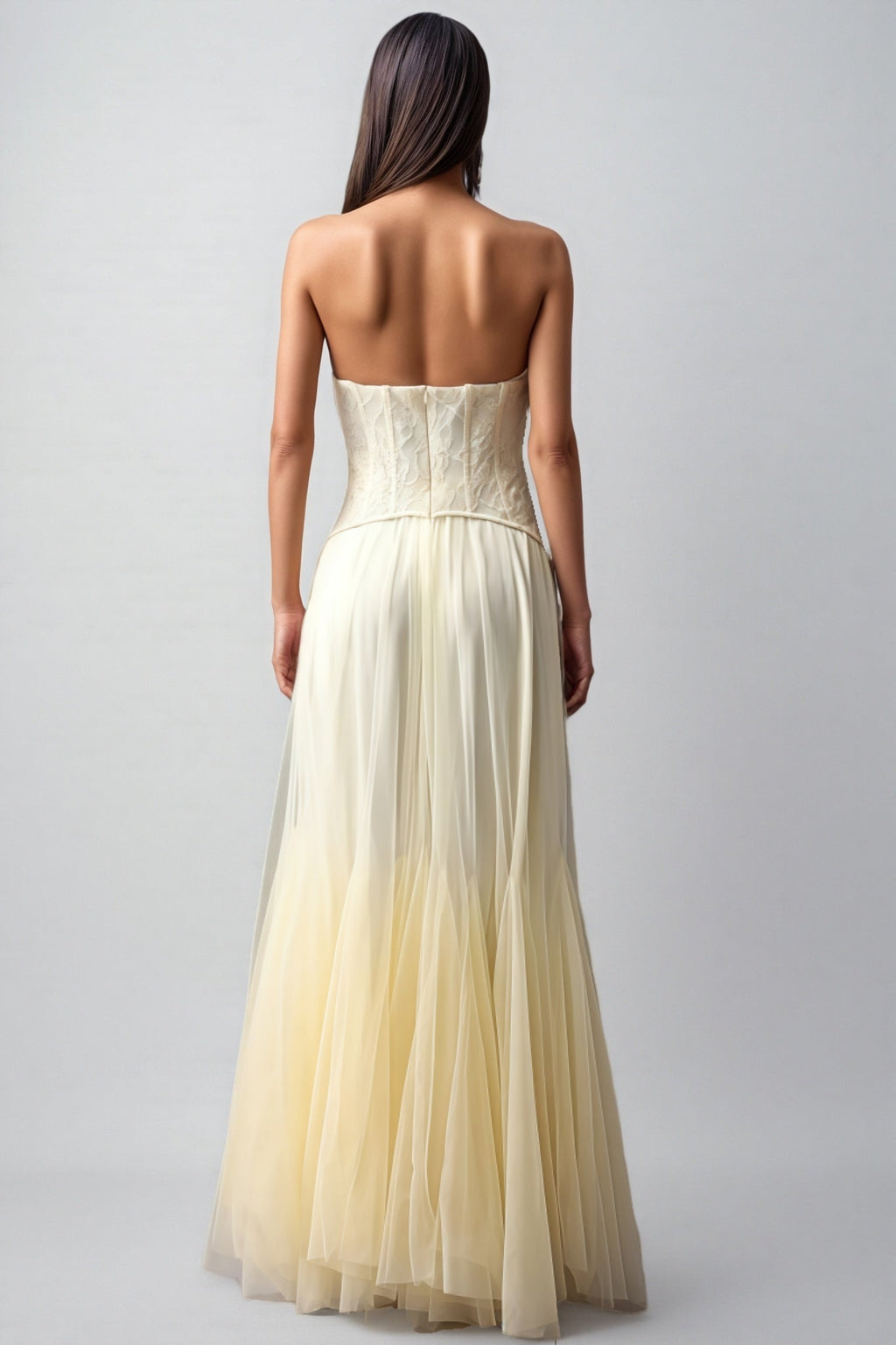 Korih Lace Strapless Corset Maxi Dress
