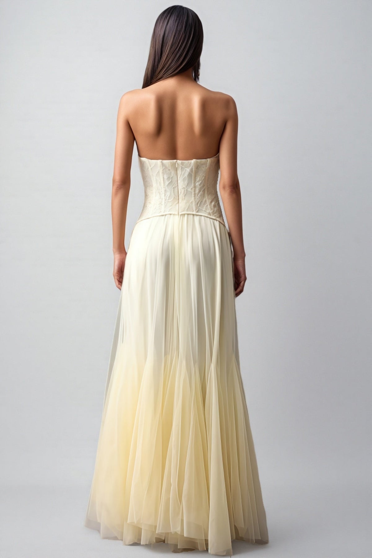 Korih Lace Strapless Corset Maxi Dress