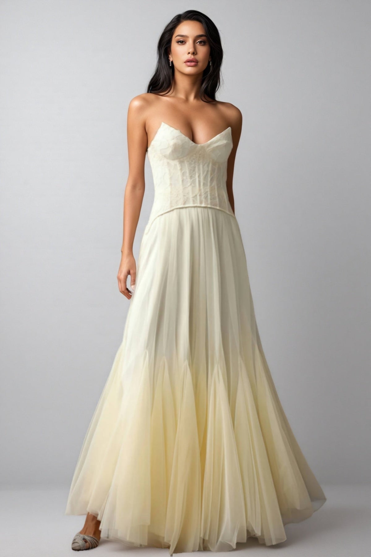 Korih Lace Strapless Corset Maxi Dress