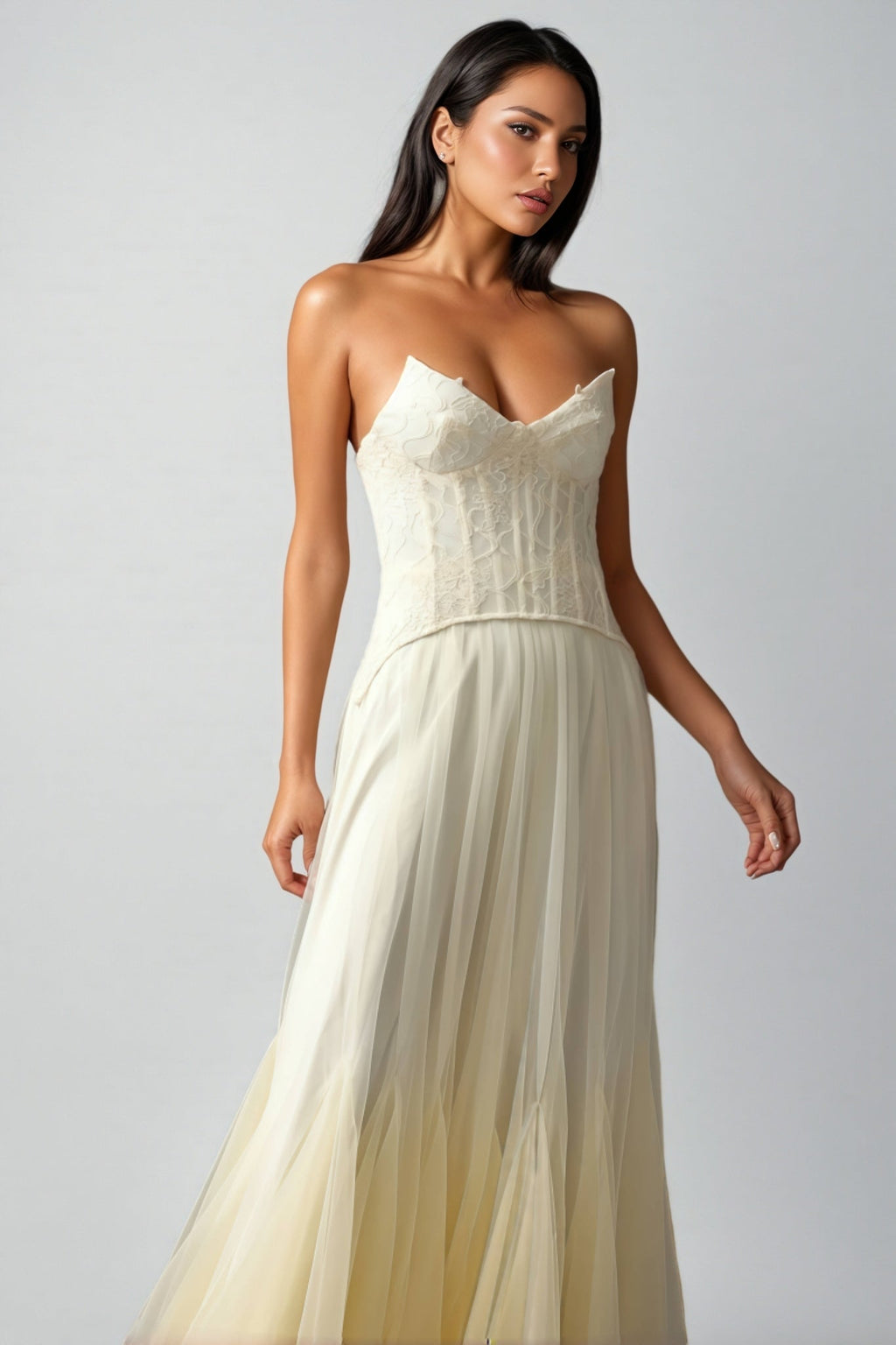 Korih Lace Strapless Corset Maxi Dress