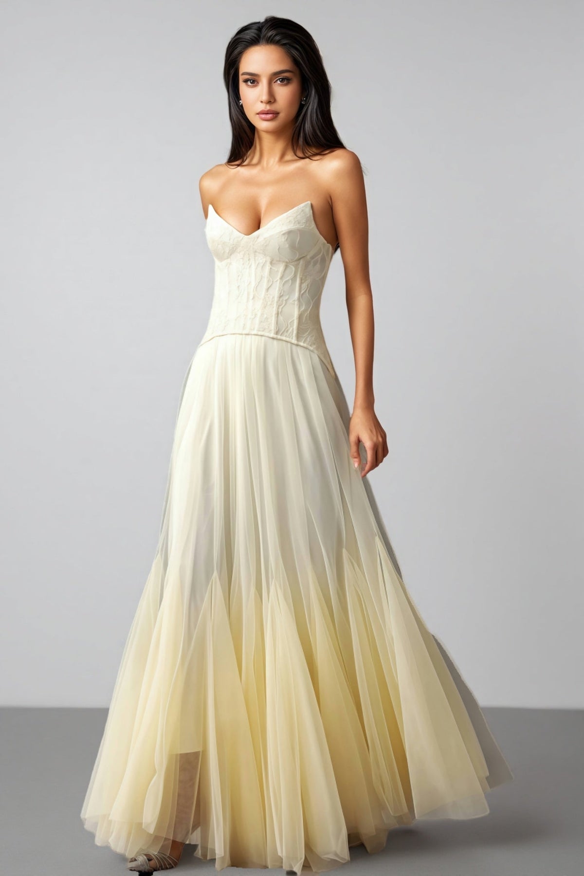 Korih Lace Strapless Corset Maxi Dress