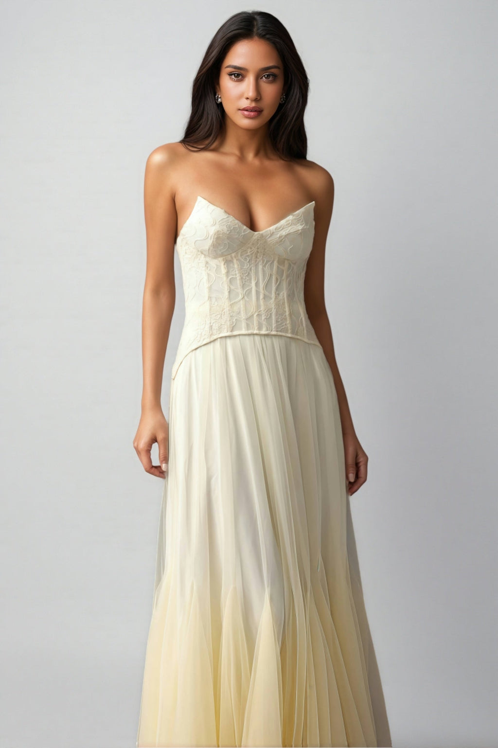Korih Lace Strapless Corset Maxi Dress