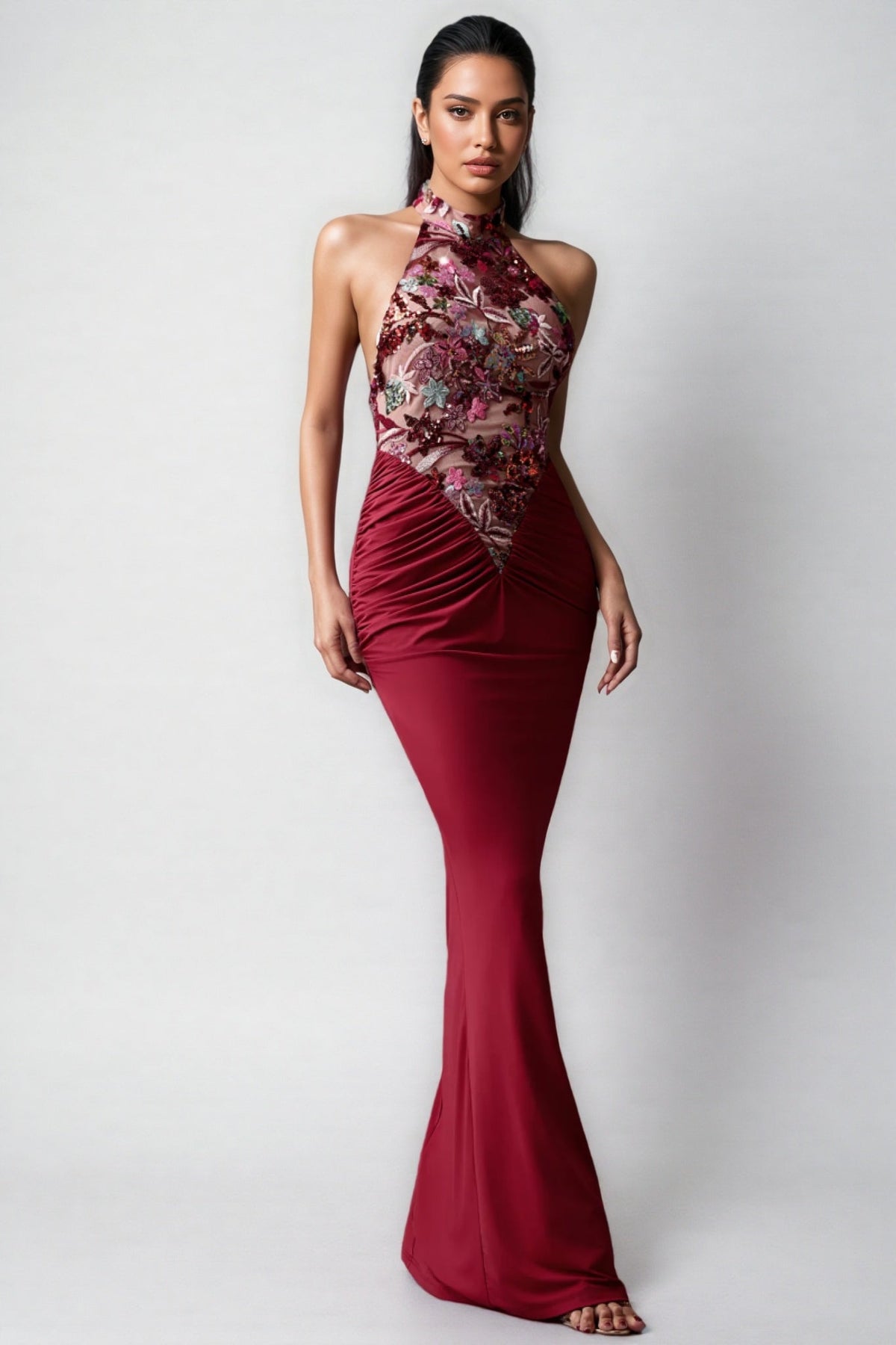 Lorrlf Flowers Sequins Slim Maxi Dress