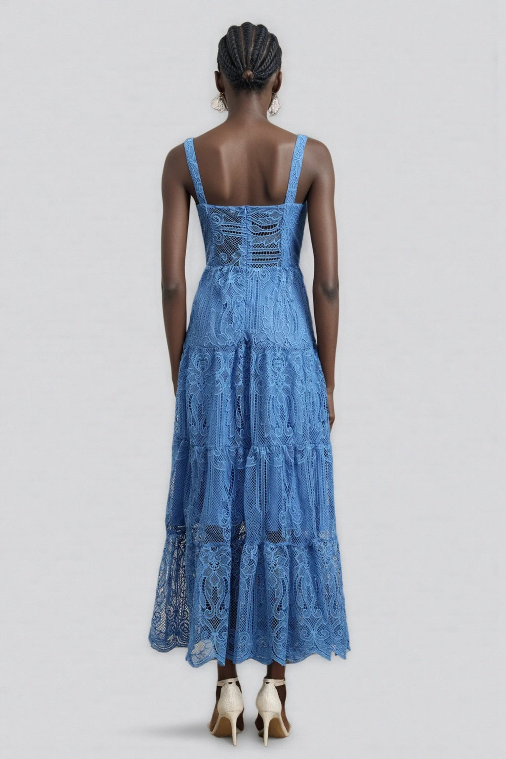 Neona Blue Lace Embroidered Maxi Dress
