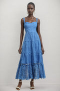 Neona Blue Lace Embroidered Maxi Dress