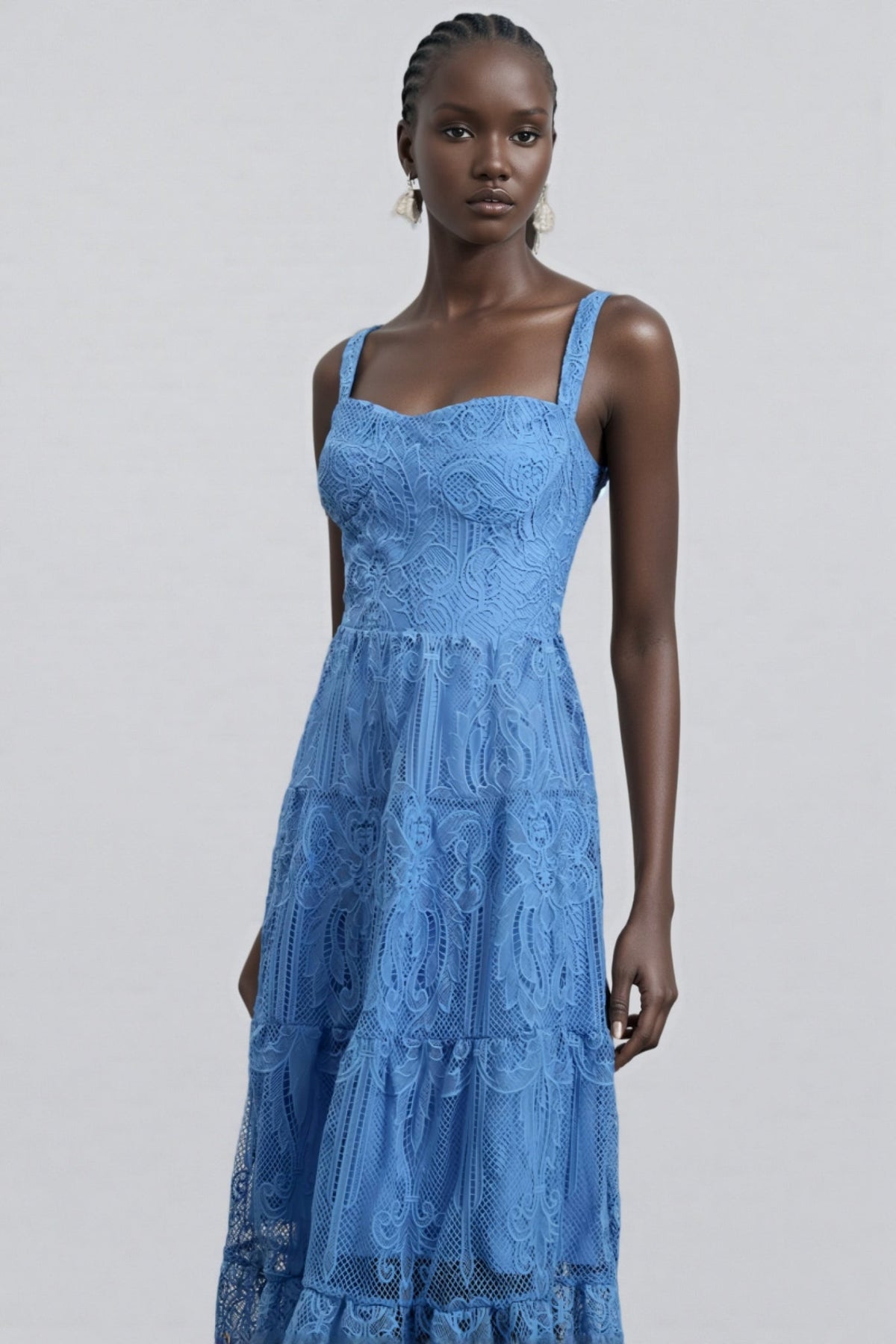 Neona Blue Lace Embroidered Maxi Dress