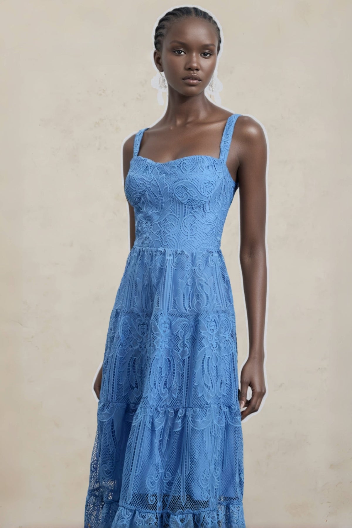 Neona Blue Lace Embroidered Maxi Dress