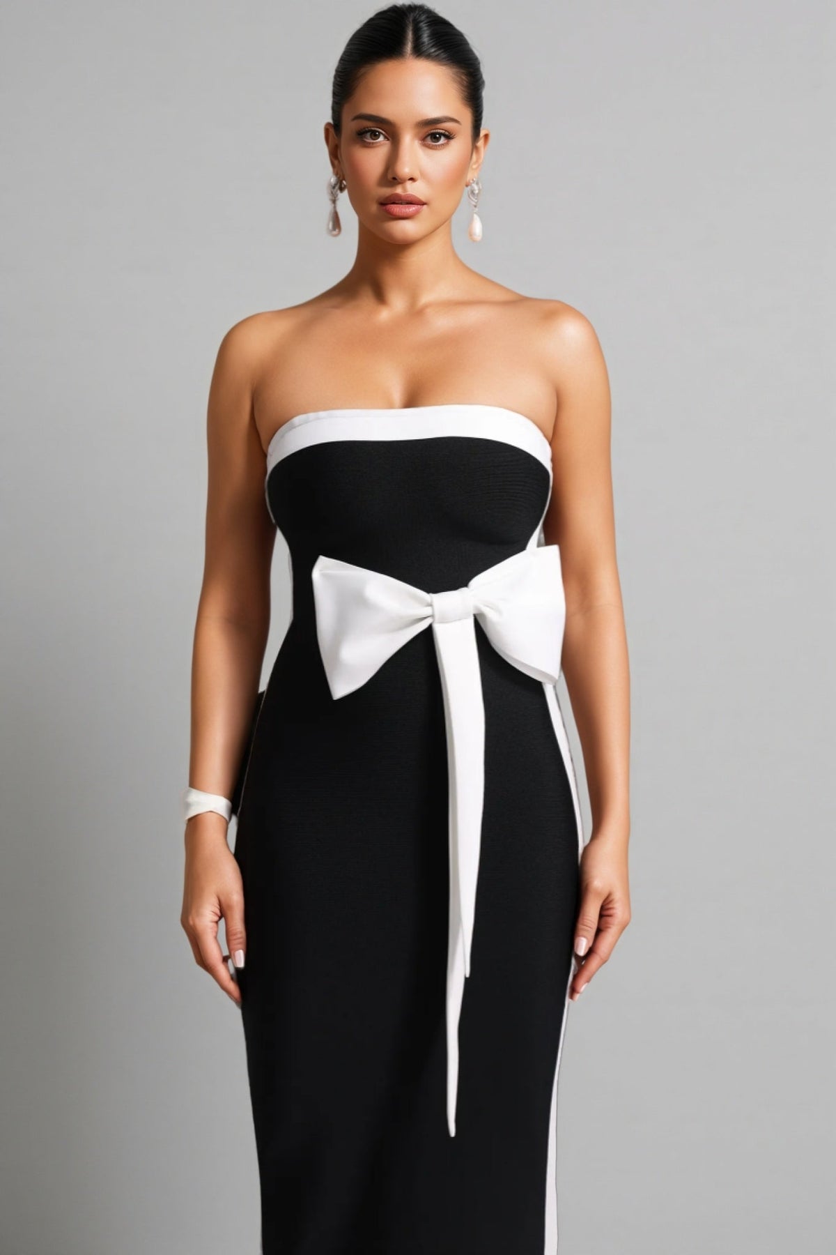 Lala Bandage Strapless Bow Maxi Dress