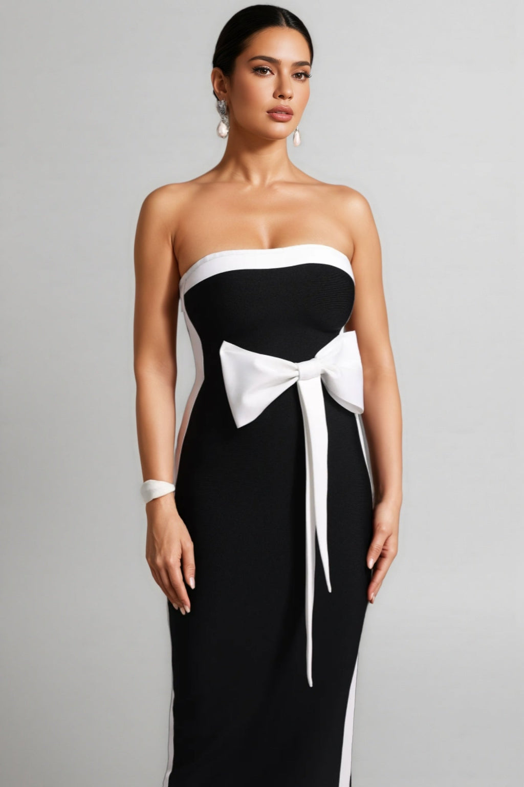 Lala Bandage Strapless Bow Maxi Dress