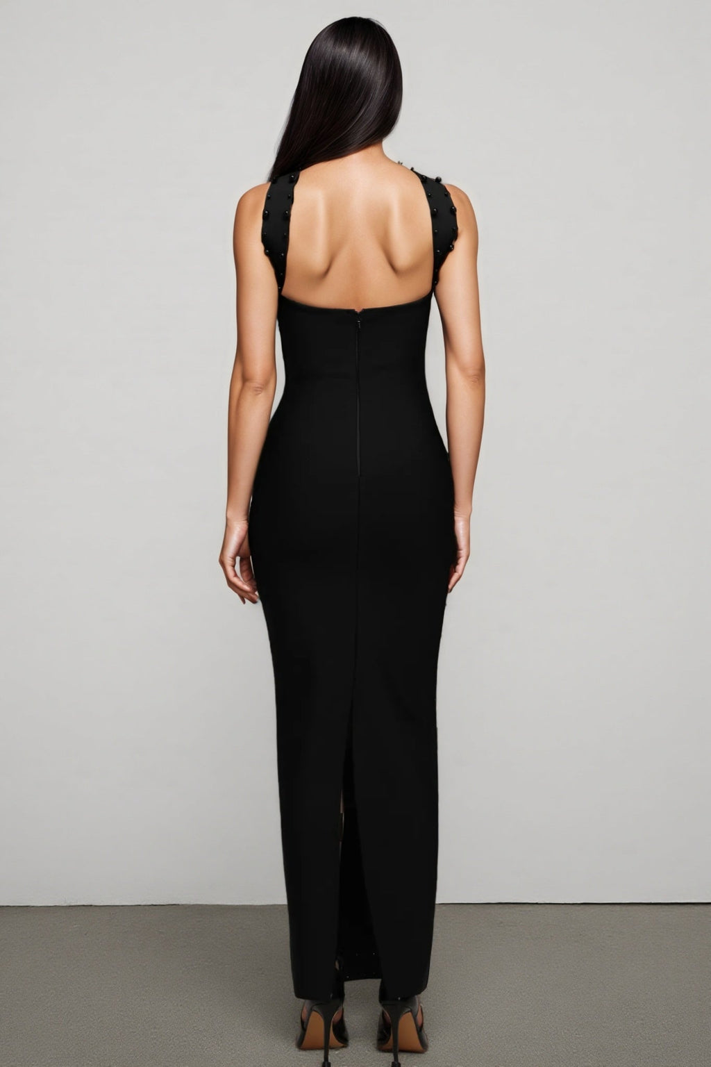 Nyralk Sleeveless Pearl Bandage Maxi Dress