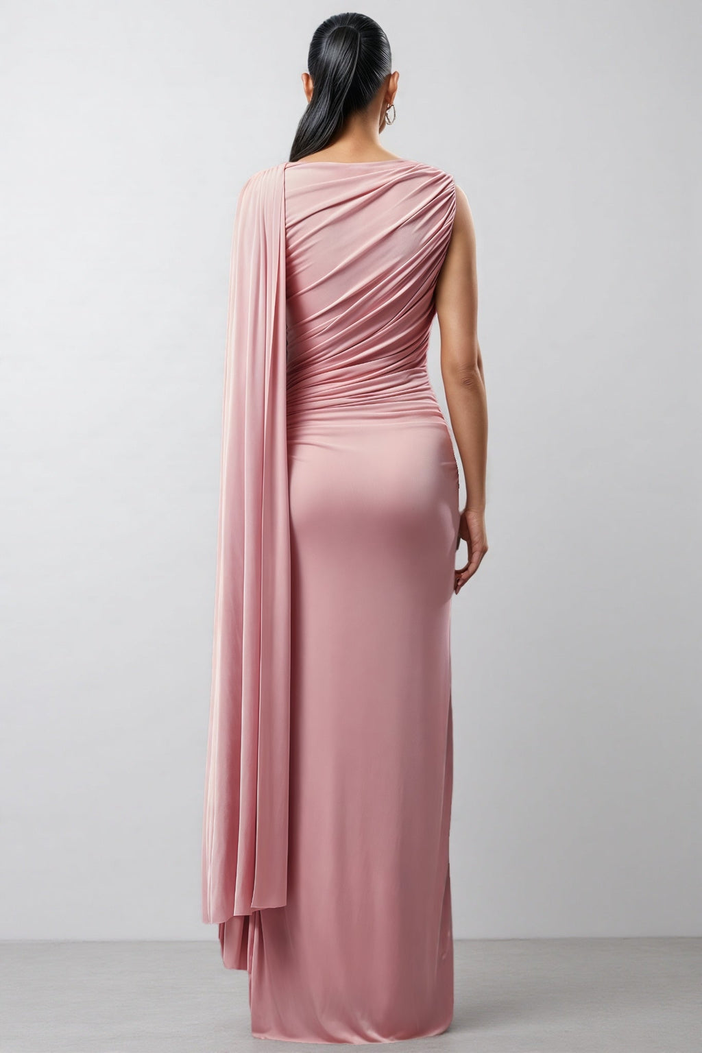 Omer Sleeveless Wrinkle Shawl Ribbon Maxi Dress