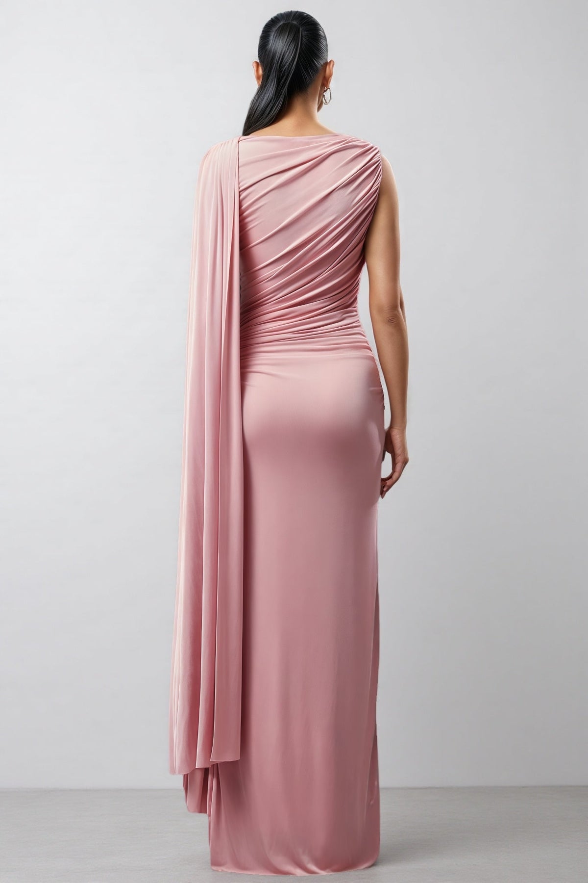 Omer Sleeveless Wrinkle Shawl Ribbon Maxi Dress