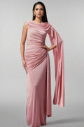 Omer Sleeveless Wrinkle Shawl Ribbon Maxi Dress
