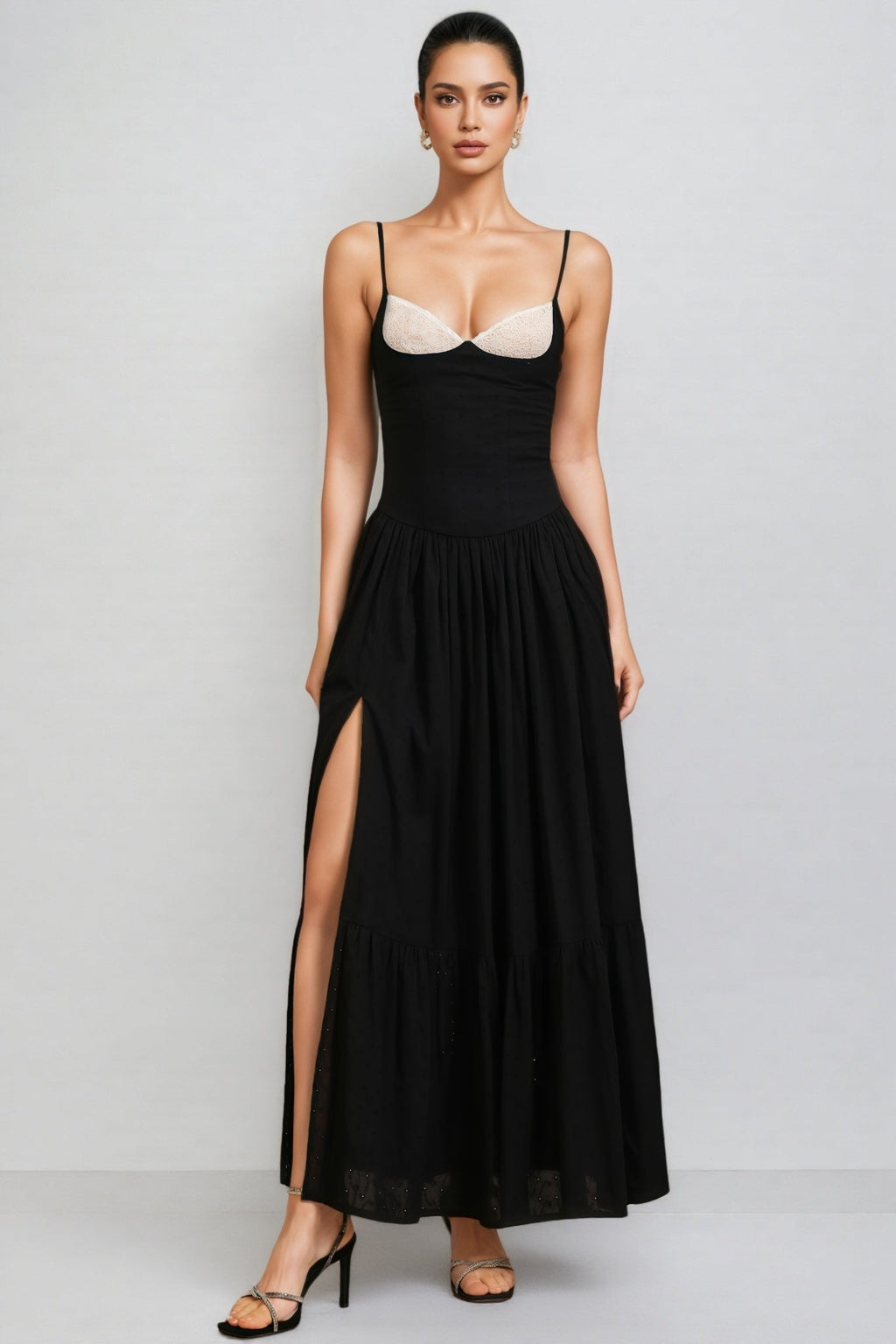 Karina Halter Folds Slit Maxi Dress