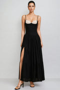Karina Halter Folds Slit Maxi Dress