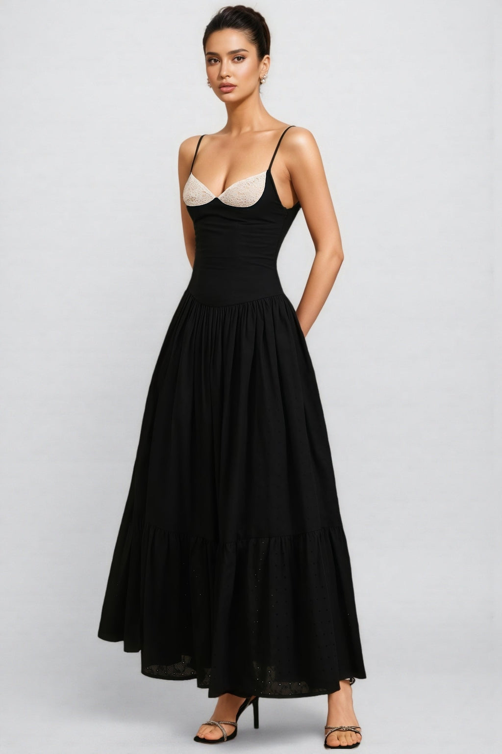 Karina Halter Folds Slit Maxi Dress