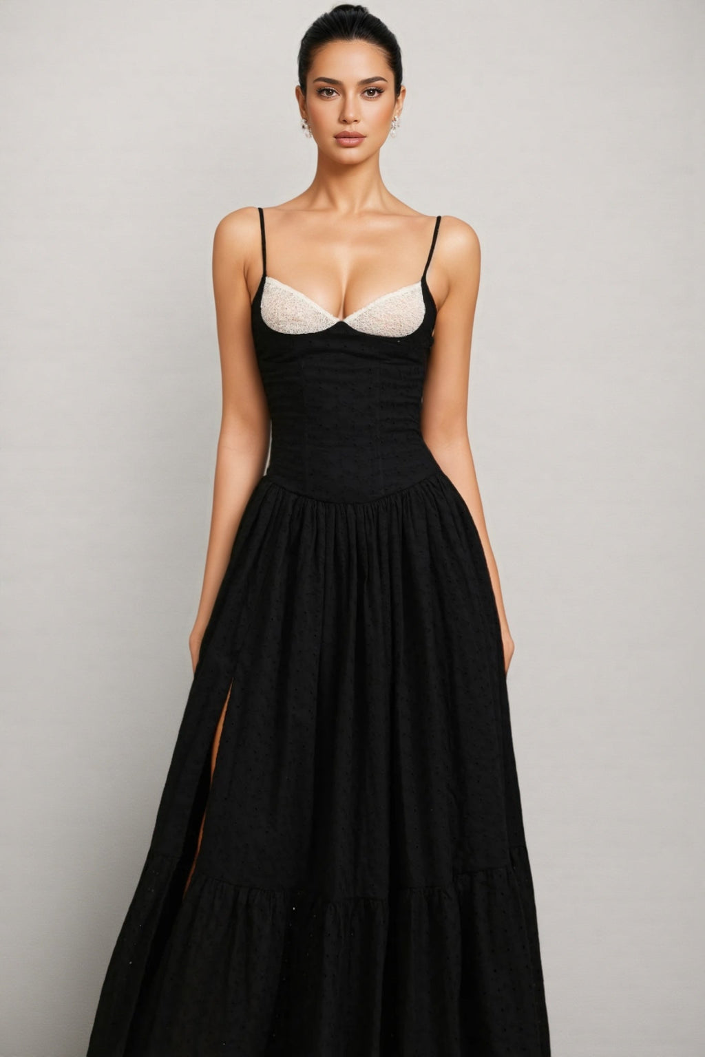 Karina Halter Folds Slit Maxi Dress