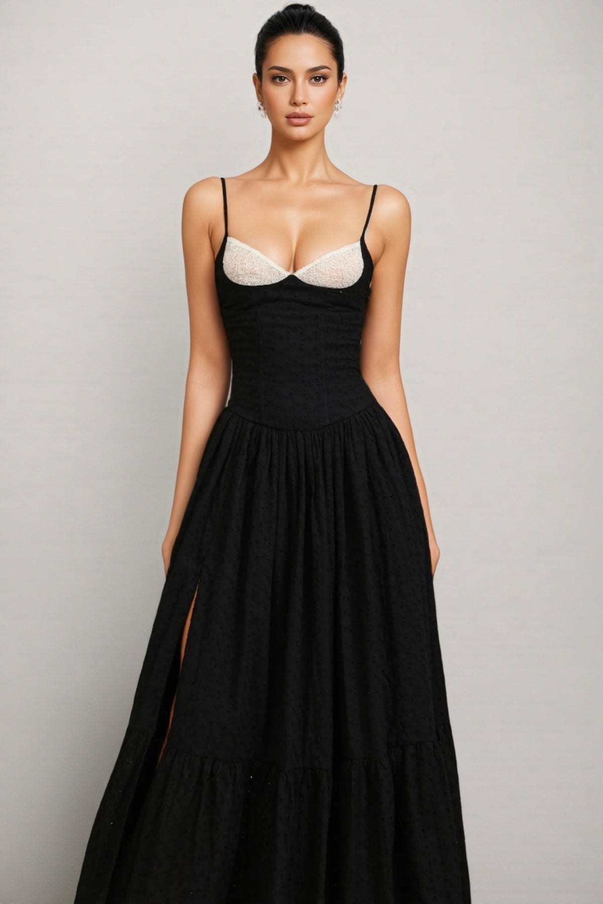 Karina Halter Folds Slit Maxi Dress