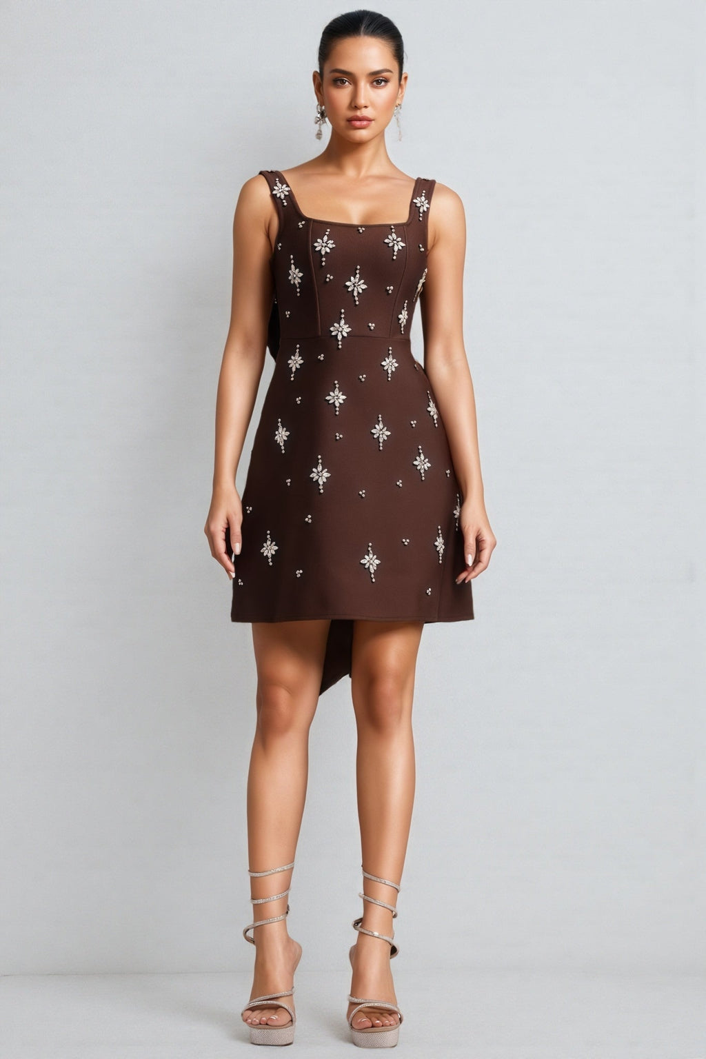 Julieta Square Neck Rhinestone Bandage Maxi Dress
