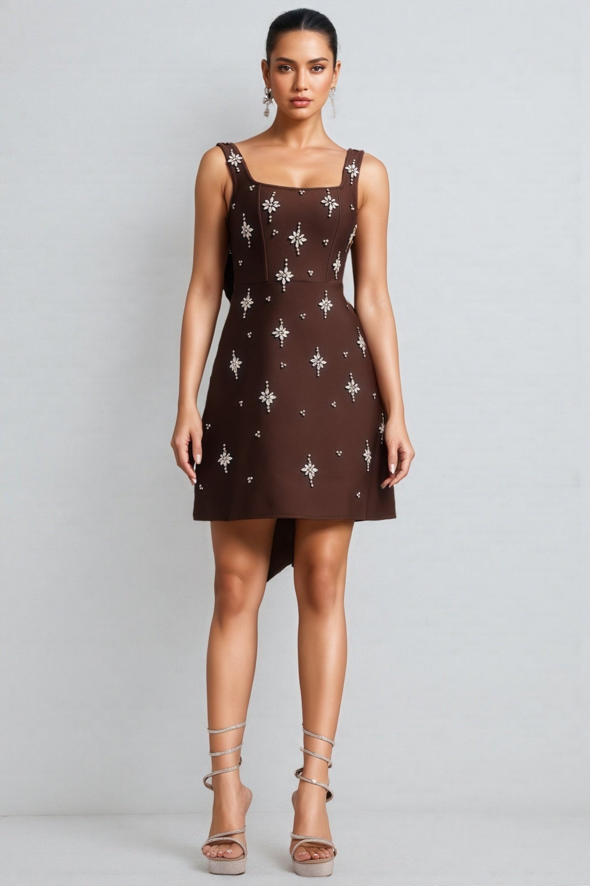 Julieta Square Neck Rhinestone Bandage Maxi Dress