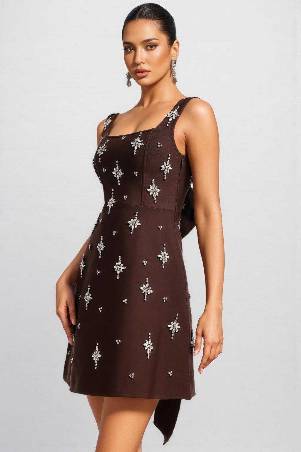 Julieta Square Neck Rhinestone Bandage Maxi Dress