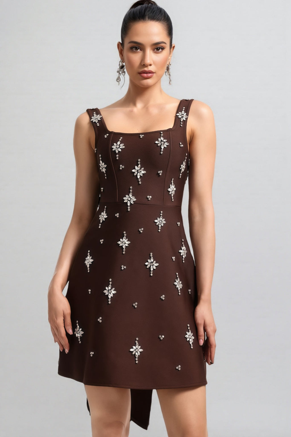 Julieta Square Neck Rhinestone Bandage Maxi Dress