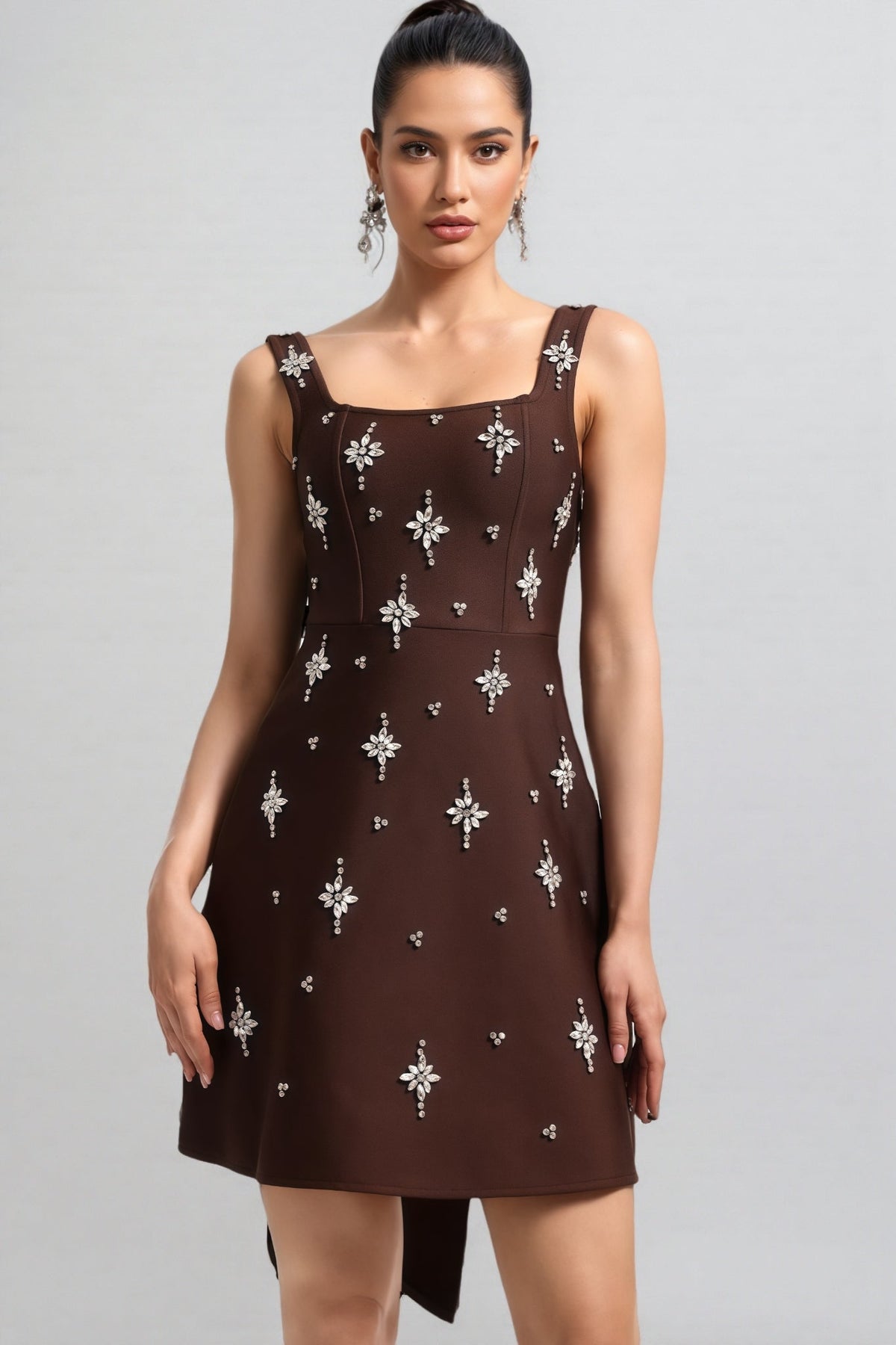 Julieta Square Neck Rhinestone Bandage Maxi Dress