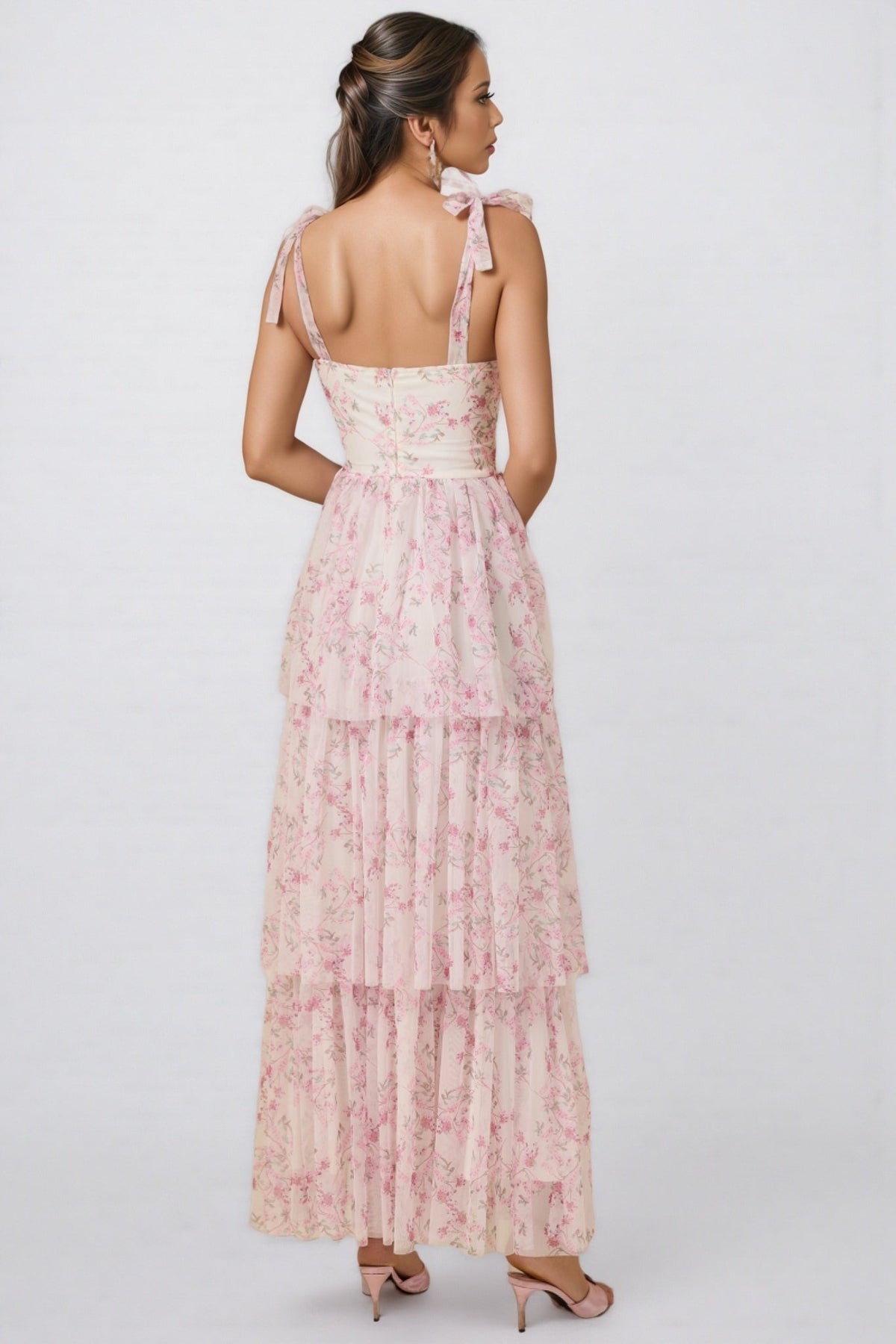 Lindand Lace Up Ruffle Maxi Dress