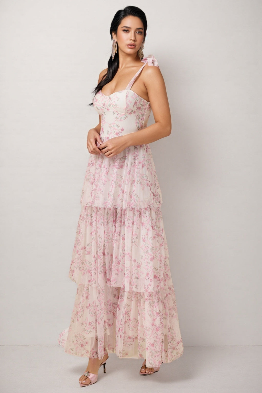 Lindand Lace Up Ruffle Maxi Dress