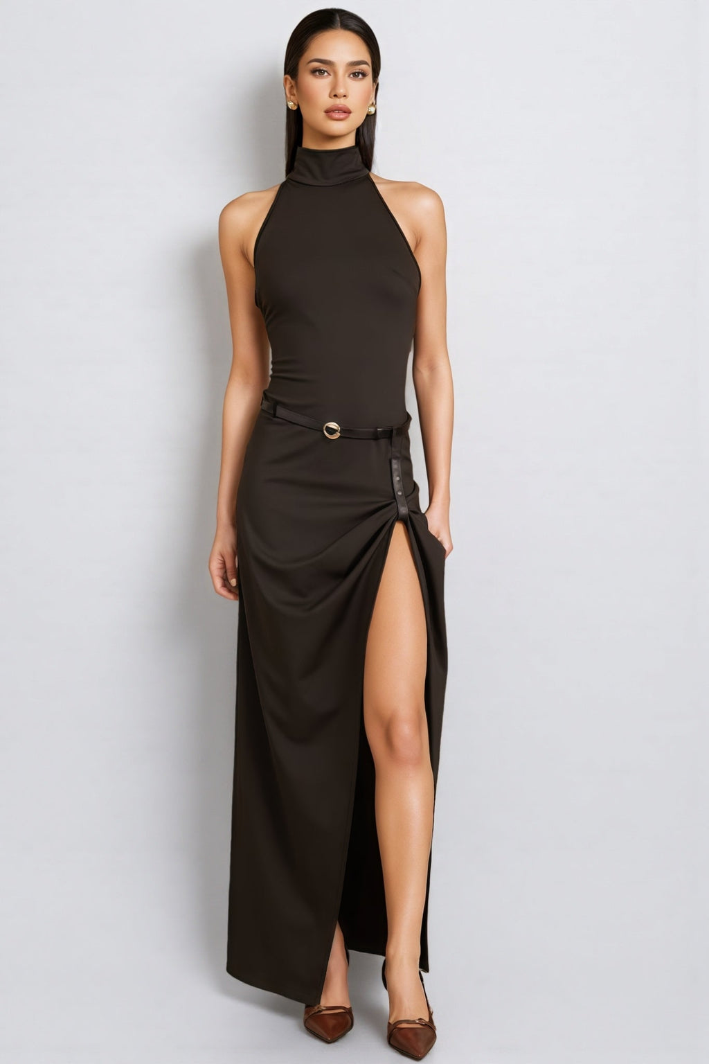 Januse Black Irregular Split Maxi Dress