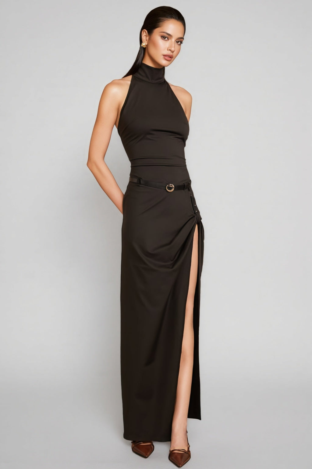 Januse Black Irregular Split Maxi Dress