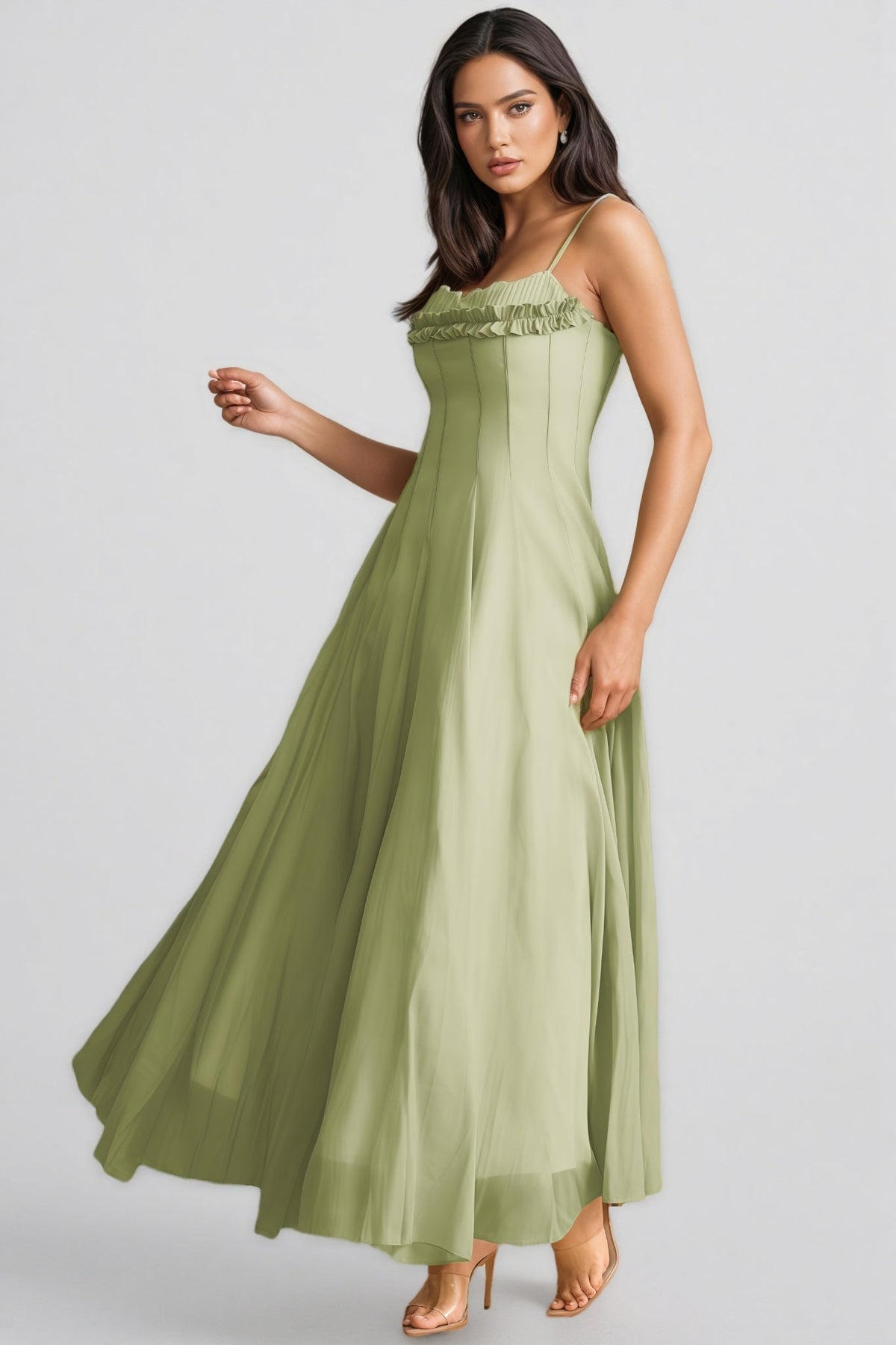 Martina Ruffled Trim Corset Bodice Maxi Dress