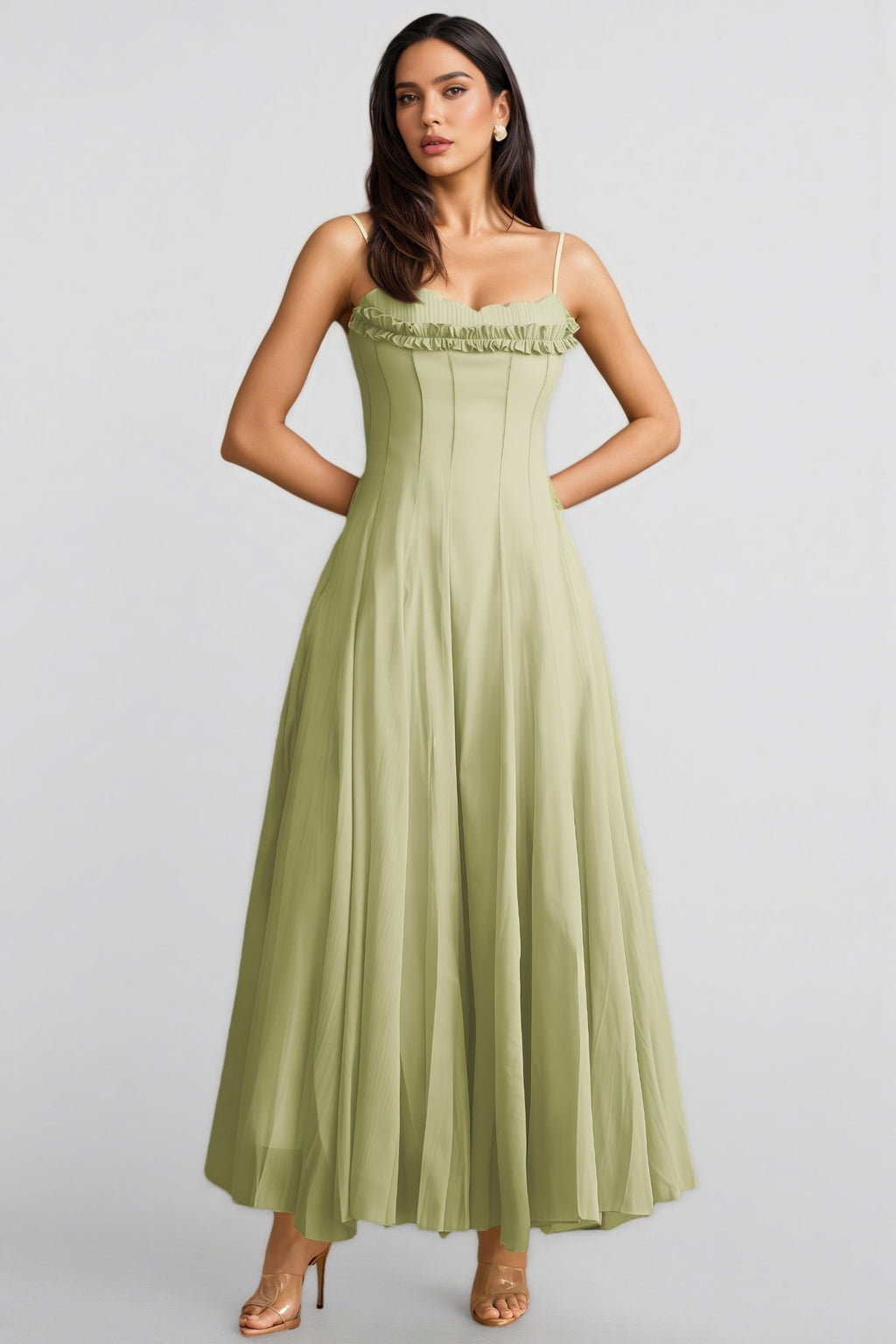 Martina Ruffled Trim Corset Bodice Maxi Dress