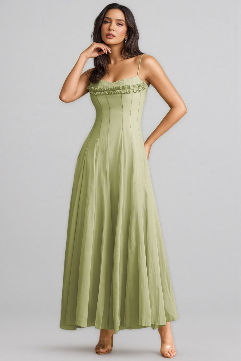 Martina Ruffled Trim Corset Bodice Maxi Dress