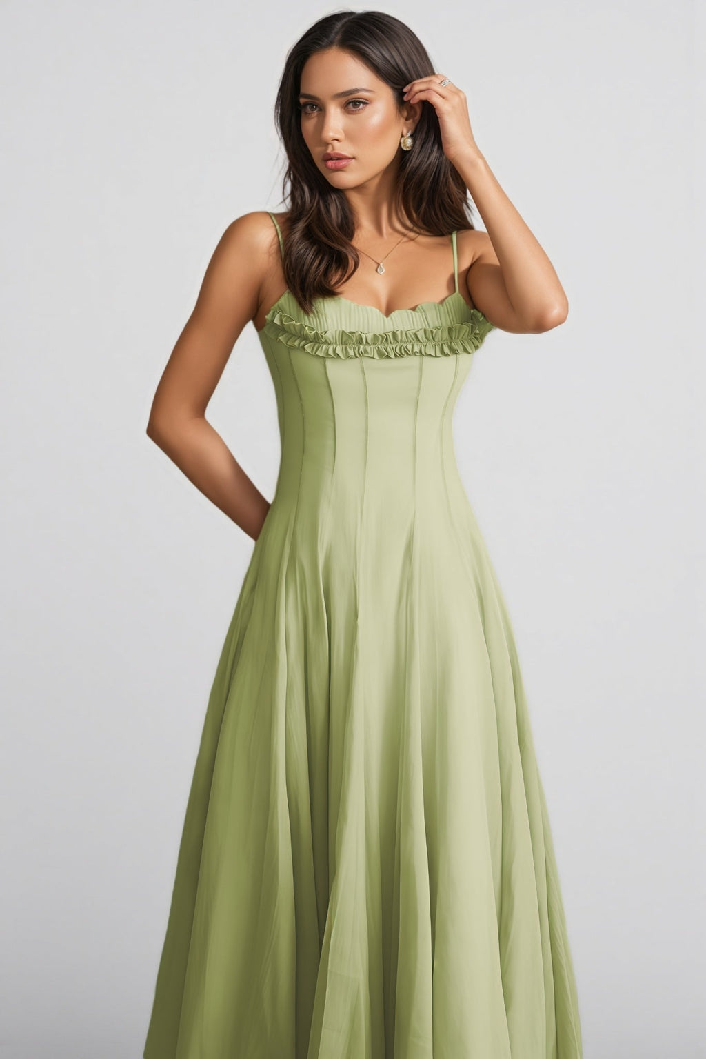 Martina Ruffled Trim Corset Bodice Maxi Dress