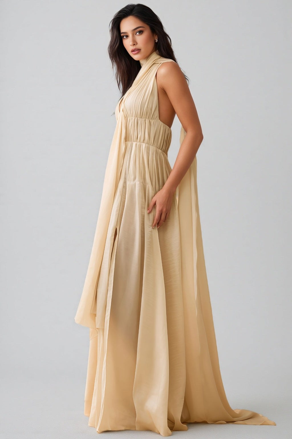 Michelle Plunge Neck Scarf-detail Draped Maxi Dress