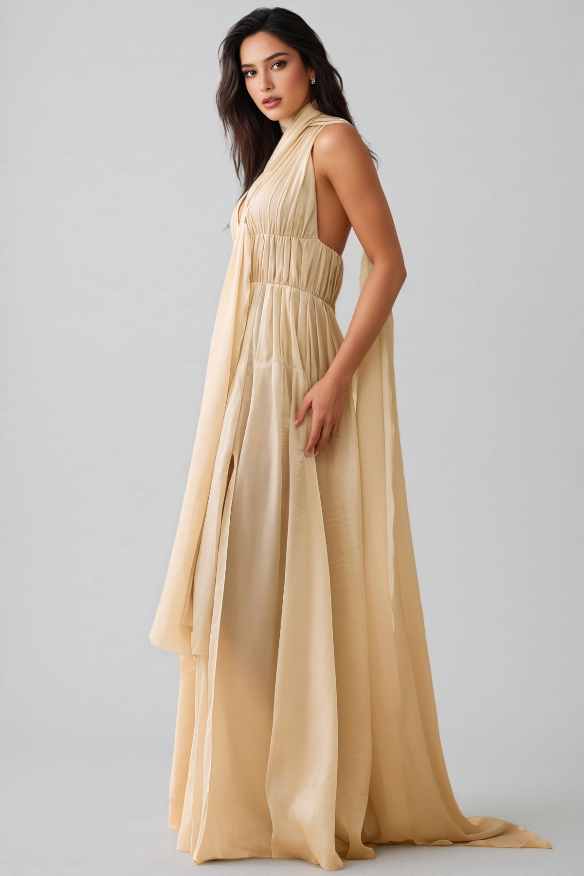 Michelle Plunge Neck Scarf-detail Draped Maxi Dress