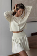Ruffled Short Knit Cardigan Mini Skirt Two Piece Set