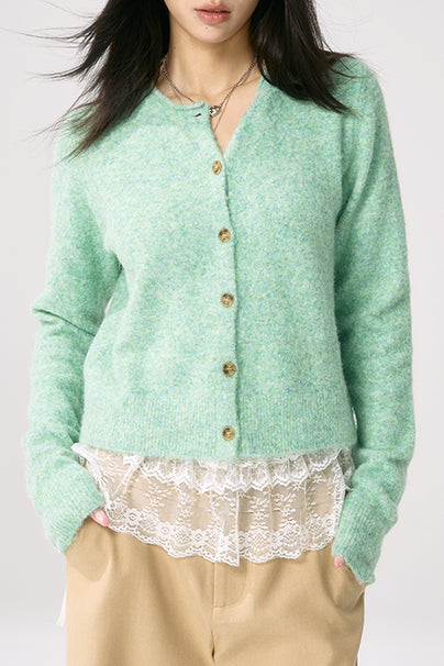 Green Knit Cuffed Cardigan